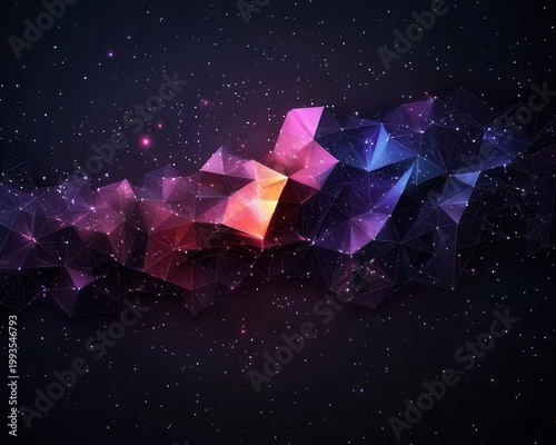Geometric polygonal galaxy, lowpoly art aesthetic in cosmic setting