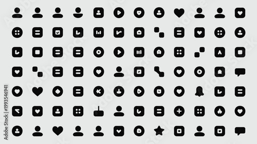 Set of 100 Minimal Black Interface Icons Vector