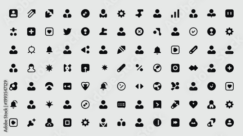 Set of 100 Black Flat User Interface Vector Icons