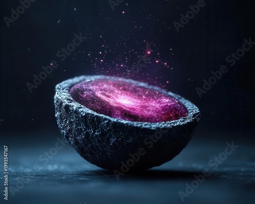 A galaxy embedded into gemstone floating in dark void, luxurious cosmic art concept