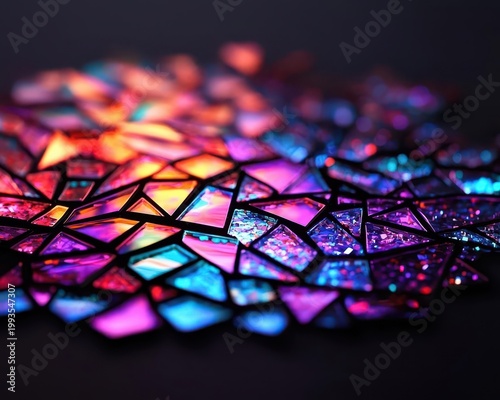 Galaxy built of stainedglass shards in space, artistic interpretation of cosmos
