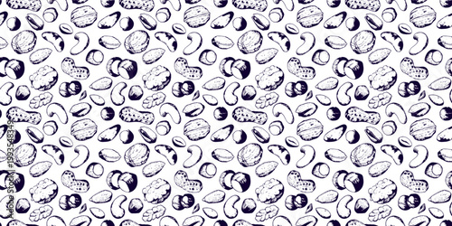 Hand Drawn Seeds, Grains and Nuts Seamless Pattern Vector Background Illustration