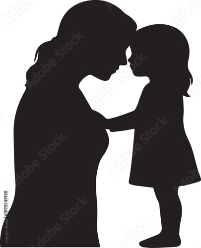 Mother and Daughter Face to Face Silhouette