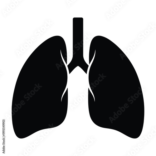 Black silhouette of human lungs with trachea