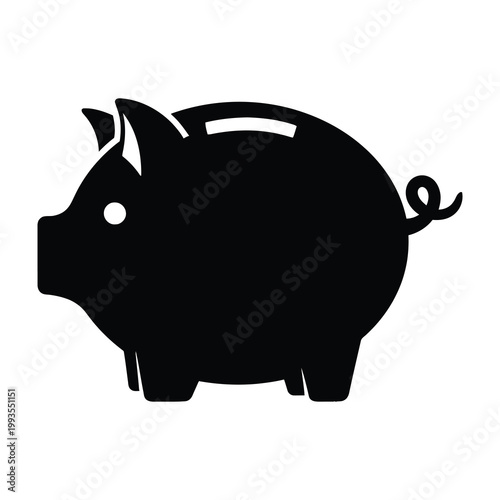 Black piggy bank silhouette on white background