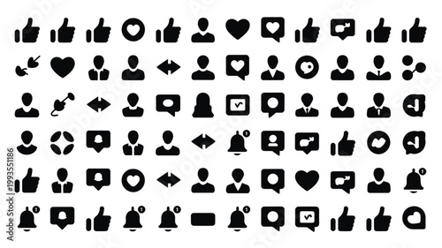 Set of 64 Black Social Media and User Interface Vector Icons