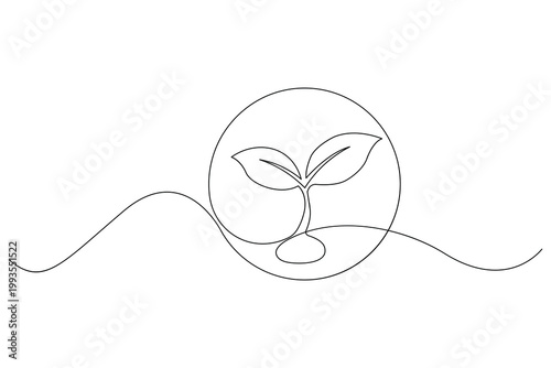 Plant sprouting one line art minimalist seedling growth illustration
