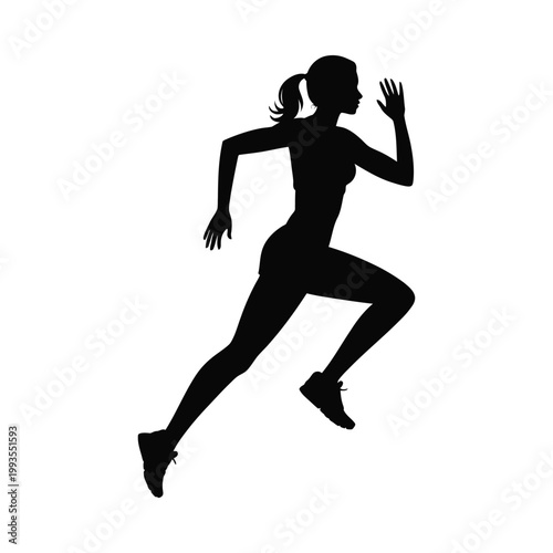 A silhouette of a woman actively running captured in a dynamic and athletic pose