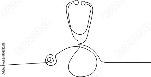 A whimsical drawing of a stethoscope with a playful, anthropomorphized earpiece and a small tail. Vector