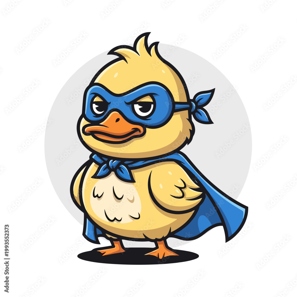Fototapeta premium Cartoon Superhero Duck Character with Cape and Mask.