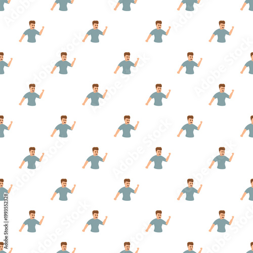 Angry man raising a clenched fist and shouting, creating a seamless background pattern