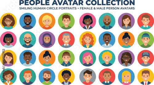Diverse people avatar collection, smiling circle portraits