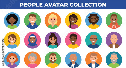 Diverse people avatar collection in circular frames