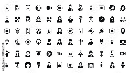 Set of 100 Black and White Outline Social Media and Vlogger Icons Vector