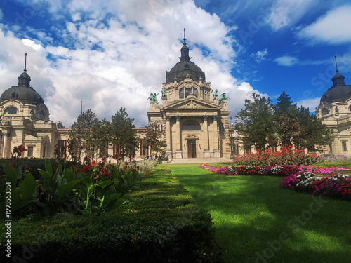 Széchenyi Thermal Bath and gardens in Budapest, Hungary.
