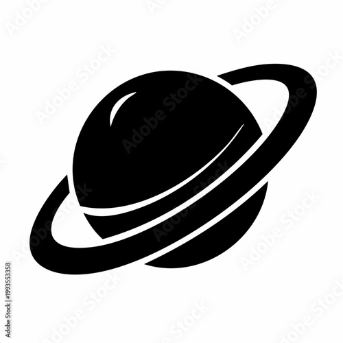 Modern Saturn Planet Logo Black Silhouette Ring Icon Minimal Flat Vector Illustration