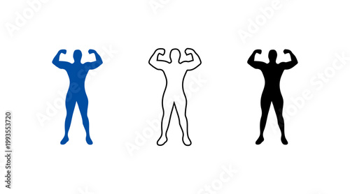 A graphic illustration of three muscular men in different colors posing in a powerful stance