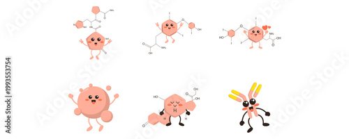 Set of Cute Hormone Collection Illustration. Vector Set Cute Hormone