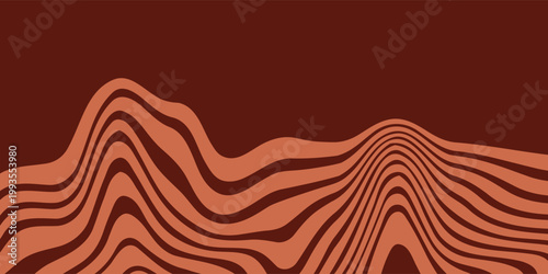 Retro coffee color background. Milk chocolate liquid dessert texture. Wavy swirl candy pattern for poster, cover, banner, pamphlet. Vintage brown trippy hippie wallpaper in 60s or 70s style. Vector