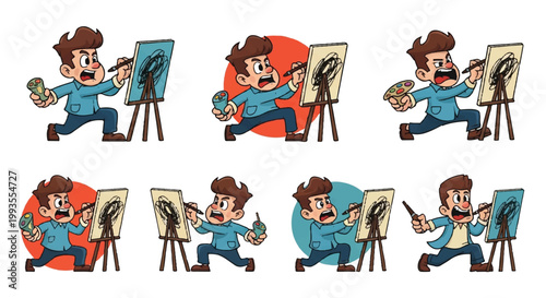 Cartoon artist painting at easel series