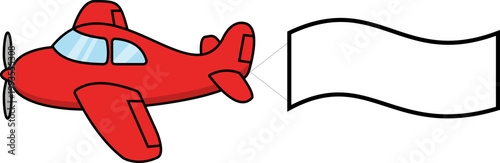 Φωτογραφία Cartoon red airplane flying and pulling a blank white banner for text