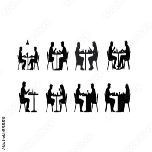Elevation Front View Silhouette People sitting down at a table