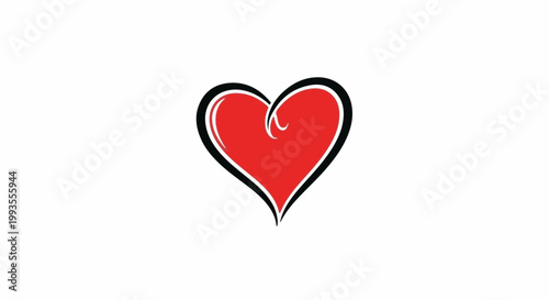 A bold red heart symbol with a thick black outline and white accents