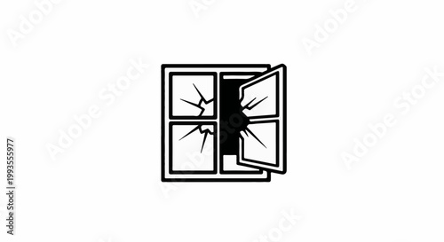 A broken window with a gaping hole and shattered panes