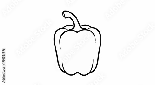 A black and white outline drawing of a bell pepper