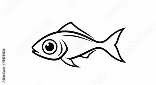 Stylized black and white outline drawing of a fish facing left