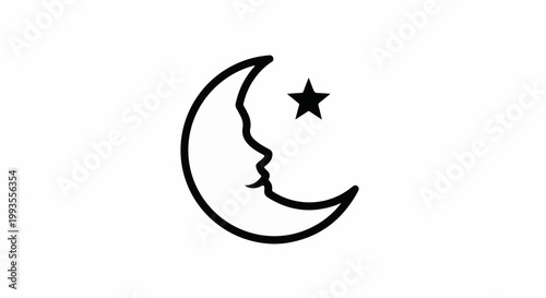 Stylized crescent moon with a human profile and a single star