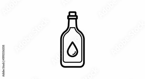 Line art of a bottle with a liquid drop inside