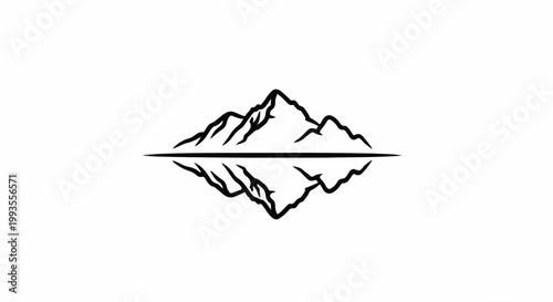 Stylized mountain peaks reflected perfectly in still water below