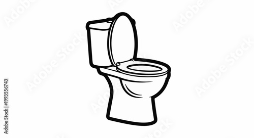 Black and white illustration of a toilet with the lid open