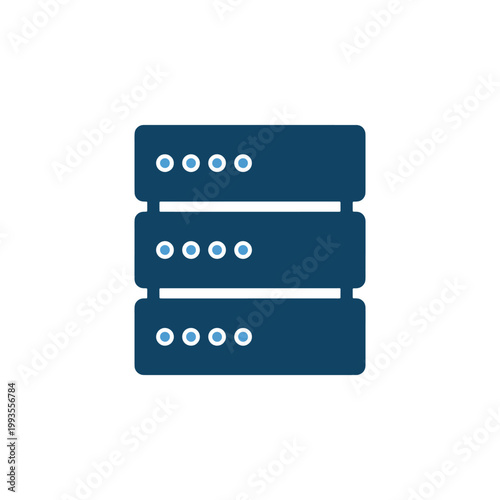 Dark Blue Server Stack Rack Icon with Indicator Lights for Data Center and Cloud Infrastructure Concept on Transparent Background for Technology Design