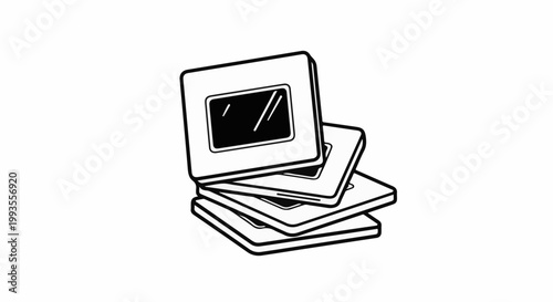 Stack of old photographic slides on a white background