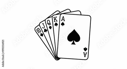 A fan of playing cards, featuring a Royal Flush of Spades