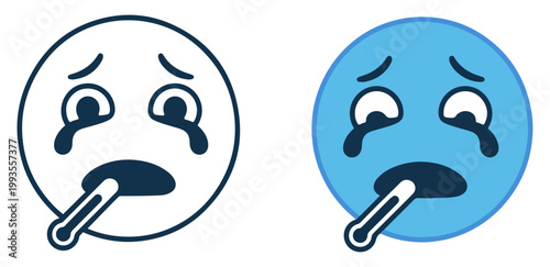 sick emoji face with fever icon