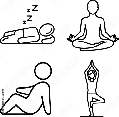 Four essential yoga and relaxation poses illustrated simply