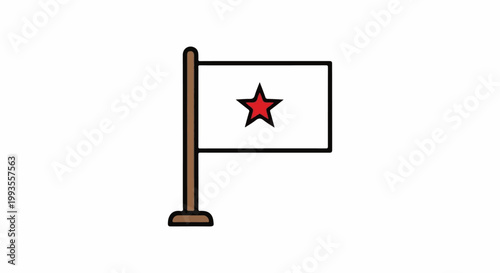 Simple cartoon flag with a red star on white