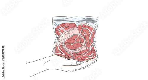 Hand Holding Plastic Bag with Meat Portions Inside Eid Sharing Concept
