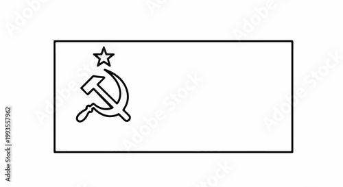 Outline of a flag featuring a star, hammer, and sickle emblem