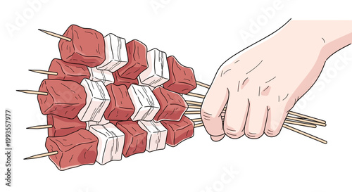 Hand Holding Skewered Meat Ready for Cooking Eid Food Concept