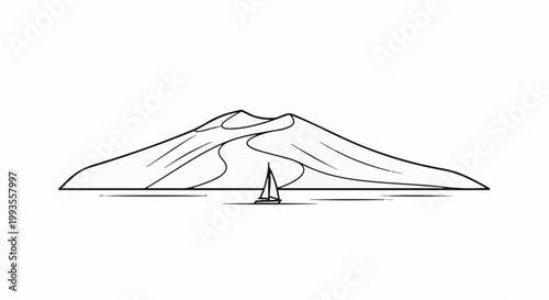 Sailboat on water near sand dunes under clear skies