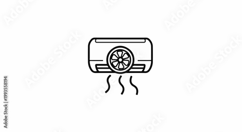 Simple line art of an air conditioner unit with cool air flowing