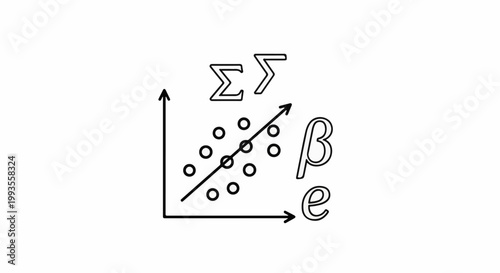 Scatter plot with regression line and statistical symbols for data analysis