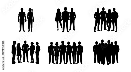 Business people silhouettes collection, professional team group silhouettes, diverse corporate staff and crowd vector set for presentation design