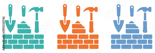 brick wall construction trowel icon vector