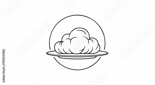 A simple line drawing of a fluffy cloud on a plate inside a circle
