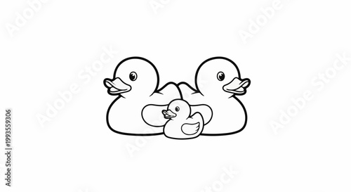 Family of rubber ducks, two large, one small, in outline